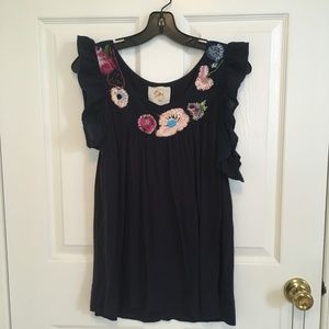 Anthropologie Embroidered Floral Tank
